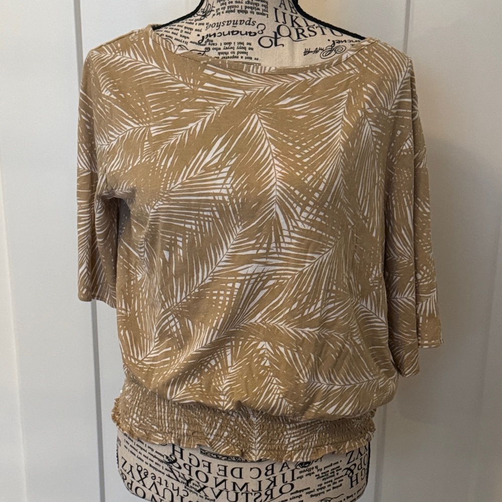MICHAEL Michael Kors Tan Short-Sleeve Tee with White Palm Print